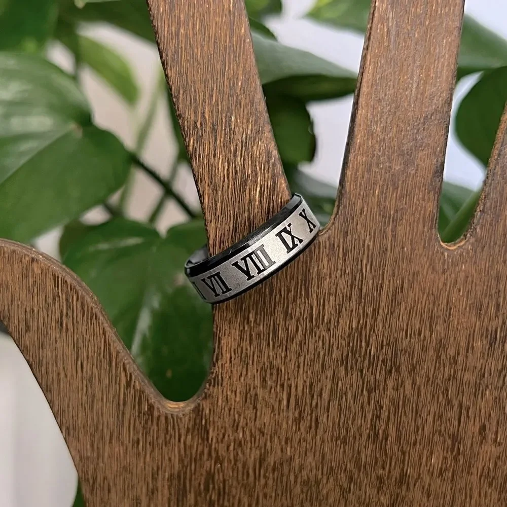 Men's Fade Proof Stainless Steel Roman Numeral Ring - Size 11